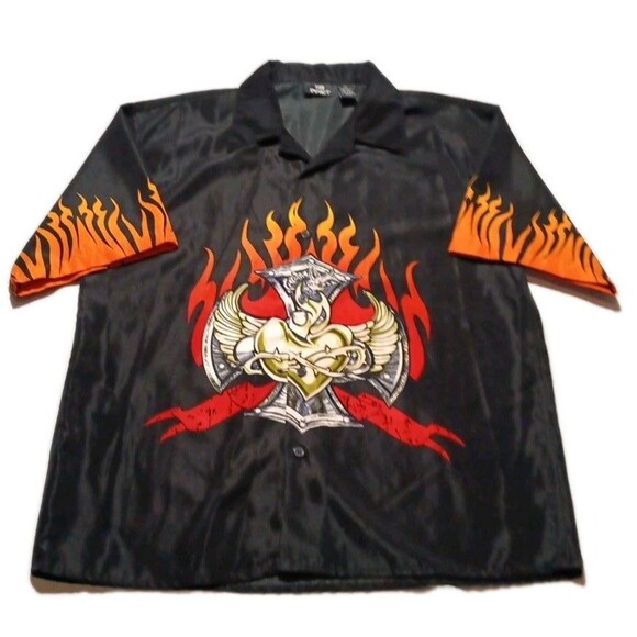 Impact Other - City Impact Shirt Men's Size Large Cross Heart Flames Loop Collar Skater Biker